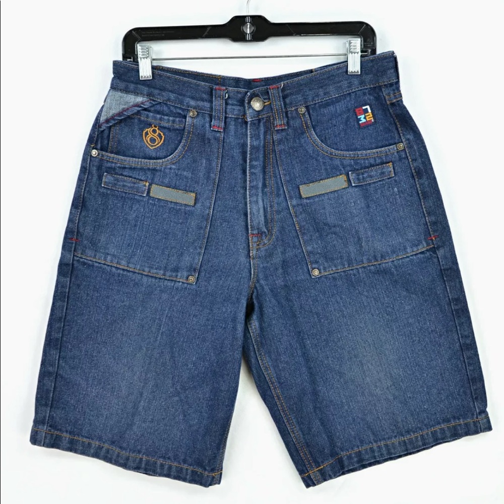 Eight 732 Mens Denim Shorts Embroidered Logo Casual 13"